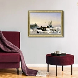 «Возка льда» в интерьере гостиной в бордовых тонах