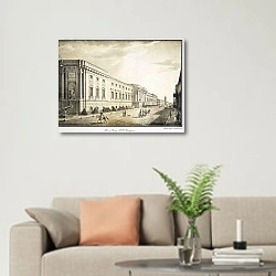«Вид Старого арсенала на Литейном проспекте» в интерьере современной светлой гостиной над диваном