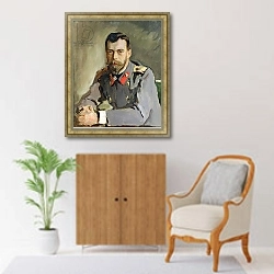 «Portrait of Nicholas II, 1900 1» в интерьере классической гостиной над диваном