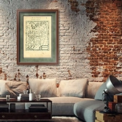 «Карта Великого княжества Московского №3» в интерьере гостиной в стиле лофт с кирпичной стеной