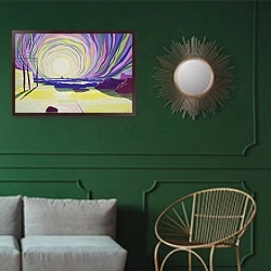 «Whirling Sunrise, La Rocque, 2003» в интерьере классической гостиной с зеленой стеной над диваном