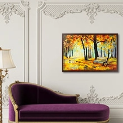 «Красочный осенний лес» в интерьере в классическом стиле над банкеткой