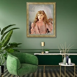 «Portrait of Grand Duchess Olga Alexandrovna 1893 1» в интерьере гостиной с розовым диваном