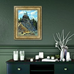 «Гора Благодать. 1890» в интерьере прихожей в зеленых тонах над комодом