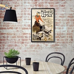 «An advertising poster for 'Motorcycles Comiot', 1899» в интерьере кухни в стиле лофт с кирпичной стеной