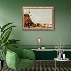 «Winter Scene 2» в интерьере гостиной в зеленых тонах