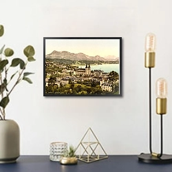 «Швейцария. Город Люцерн и гора Риги» в интерьере в стиле ретро над столом
