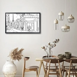 «Париж в Ч/Б рисунках #8» в интерьере в стиле ретро с бирюзовыми стенами