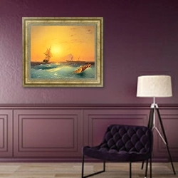 «American Shipping off the Rock of Gibraltar» в интерьере в классическом стиле в фиолетовых тонах
