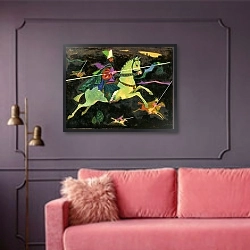 «Night Horseman with Lances, 1960s» в интерьере классической гостиной над диваном