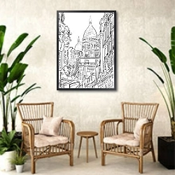«Париж в Ч/Б рисунках #14» в интерьере светлой гостиной в стиле ретро
