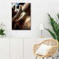 «Плавные медные формы» в интерьере гостиной в скандинавском стиле над комодом