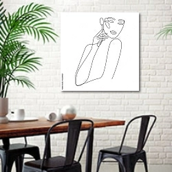 «Силуэт молодой женщины» в интерьере столовой в скандинавском стиле с кирпичной стеной