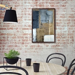«Бежево-серая абстракция» в интерьере кухни в стиле лофт с кирпичной стеной