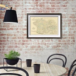 «Карта Европы: Франция, южная Германия, северная Италия и Швейцария» в интерьере кухни в стиле лофт с кирпичной стеной
