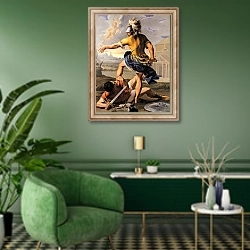 «Сраженение Энея и Турна» в интерьере гостиной в зеленых тонах