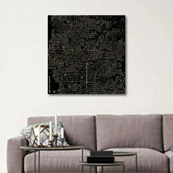 «План города Лас-Вегас, Невада, США, в черном цвете» в интерьере в скандинавском стиле над диваном