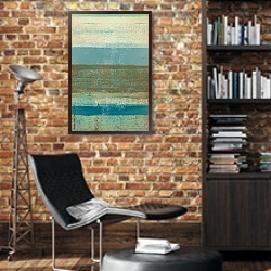 «Сине-коричневая абстракция» в интерьере кабинета в стиле лофт с кирпичными стенами
