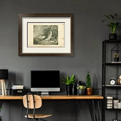 «Карп, щука и окунь» в интерьере кабинета с серыми стенами
