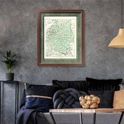 «Карта Центральной России, 19в. 1» в интерьере гостиной в стиле лофт в серых тонах