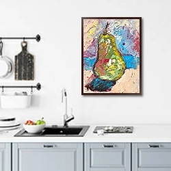 «Абстрактная картина Фрукт с грушей» в интерьере кухни над мойкой