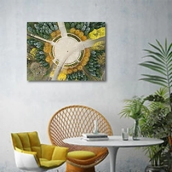 «Человек в осеннем парке» в интерьере современной гостиной с желтым креслом