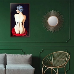 «HOMAGE TO MAN RAY» в интерьере классической гостиной с зеленой стеной над диваном