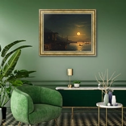 «Лунный свет на Босфоре» в интерьере гостиной в зеленых тонах