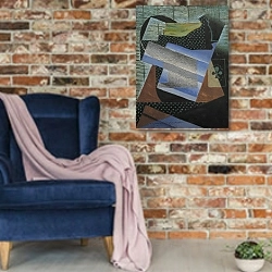 «Still Life» в интерьере в стиле лофт с кирпичной стеной и синим креслом