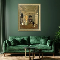 «The Oval Hall of the Old Hermitage, St Petersburg» в интерьере зеленой гостиной над диваном