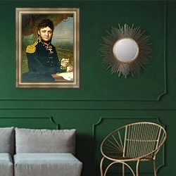 «Portrait of Yuri F. Lisyansky, 1810» в интерьере гостиной с розовым диваном