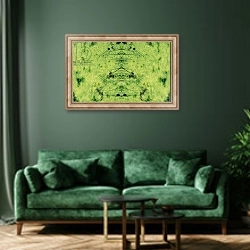 «Unnatural 3» в интерьере зеленой гостиной над диваном