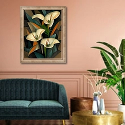 «Лилии» в интерьере классической гостиной над диваном