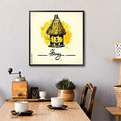 «Пасека с желтой кляксой» в интерьере кухни над обеденным столом с кофемолкой