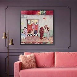 «The Dancing Bear, 1976» в интерьере гостиной с розовым диваном