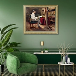 «The Artist Morot in his Studio, c.1874» в интерьере гостиной в зеленых тонах