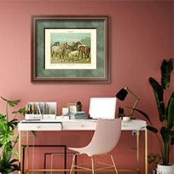 «Лошади II» в интерьере современного кабинета в розовых тонах