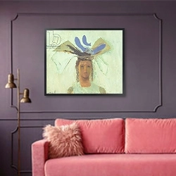 «Girl with Blue Fish» в интерьере гостиной с розовым диваном