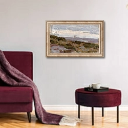 «Landscape study with windmill on horizon, c.1900» в интерьере гостиной в бордовых тонах