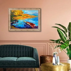 «Озеро и осенний лес» в интерьере классической гостиной над диваном