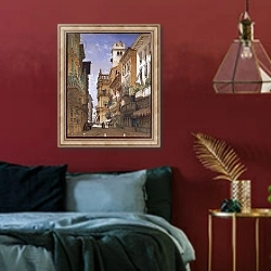«Verona: Corso Sant' Anastasia and the Palazzo Maffei, 1855» в интерьере спальни с акцентной стеной