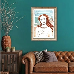 «Aphrodite, 2018» в интерьере гостиной с зеленой стеной над диваном