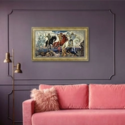 «The Four Horsemen of the Apocalypse, 1887» в интерьере гостиной с розовым диваном