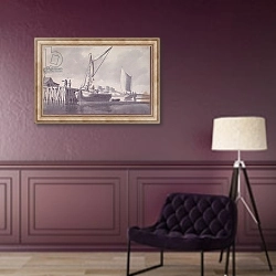 «Sailing Barges Approaching a Wharf» в интерьере в классическом стиле в фиолетовых тонах