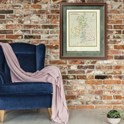 «Карта: Великобритания» в интерьере в стиле лофт с кирпичной стеной и синим креслом