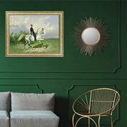 «Portrait of Emperor Alexander II 1876» в интерьере классической гостиной с зеленой стеной над диваном