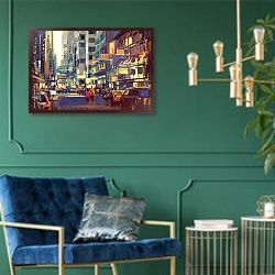 «Городская улица 2» в интерьере в классическом стиле с зеленой стеной