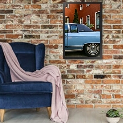 «Мечта» в интерьере в стиле лофт с кирпичной стеной и синим креслом
