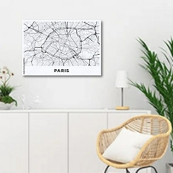 «Светлая карта Парижа» в интерьере гостиной в скандинавском стиле над комодом