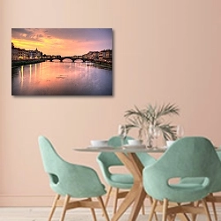 «Розовый закат над мостом» в интерьере современной столовой в пастельных тонах